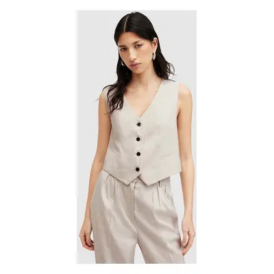 AllSaints vászonmellény WHITNEY WAISTCOAT bézs, egysoros gombolású, W035QA