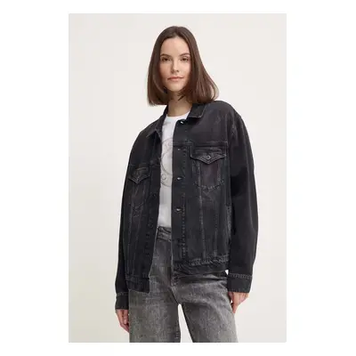 Pepe Jeans farmerdzseki BOYFRIEND JACKET női, fekete, átmeneti, oversize, PL402390XH7