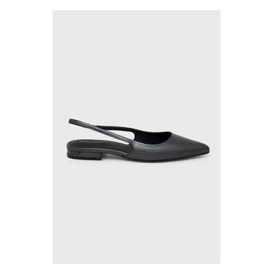 Calvin Klein bőr balerina cipő FLAT SLINGBACK PUMP PEARL fekete, nyitott sarokkal, HW0HW02120