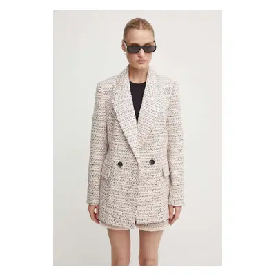 Bruuns Bazaar blézer gyapjú keverékből StickweedbBGrande blazer rózsaszín, mintás, kétsoros gomb