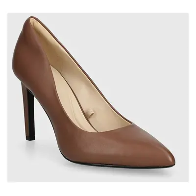 Calvin Klein bőr tűsarkú HEEL PUMP LTH barna, HW0HW02171