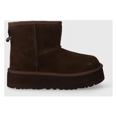 UGG gyerek hócipő velúrból CLASSIC MINI PLATFORM KIDS barna