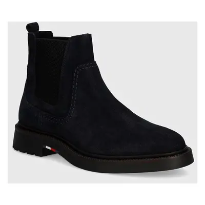 Tommy Hilfiger magasszárú cipő velúrból HILFIGER COMFORT LWT SUEDE CHEL sötétkék, férfi, FM0FM05