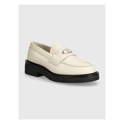 Tommy Jeans bőr mokaszin TJW FLAT LOAFER bézs, női, lapos talpú, EN0EN02557