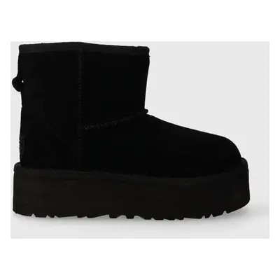 UGG gyerek hócipő velúrból CLASSIC MINI PLATFORM KIDS fekete