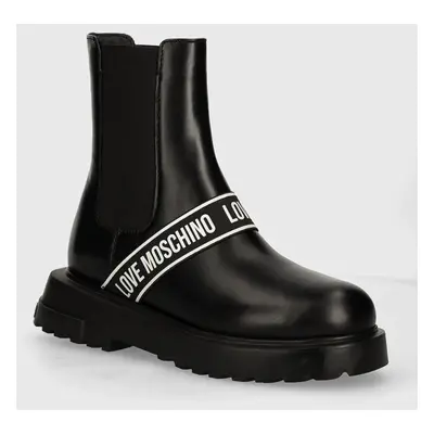 Love Moschino bőr bokacsizma fekete, női, platformos, JA24104G1LIA0000