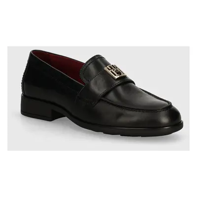 Tommy Hilfiger bőr mokaszin TH LEATHER CLASSIC LOAFER fekete, női, lapos talpú, FW0FW07961