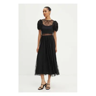 Rotate szoknya Lace Long Midi Skirt fekete, maxi, harang alakú