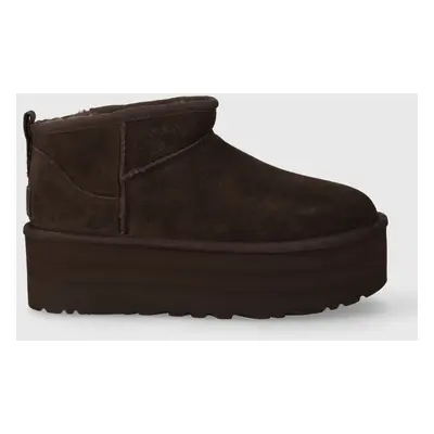 UGG velúr hócipő Classic Ultra Mini Platform barna