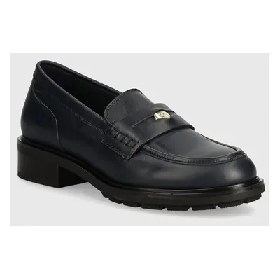 Tommy Hilfiger bőr mokaszin TH PENNY LOAFER sötétkék, női, platformos, FW0FW08029