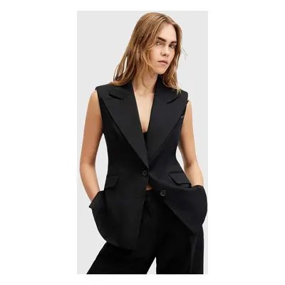 AllSaints pamut mellény HALLY BLAZER fekete, egysoros gombolású, W009QA