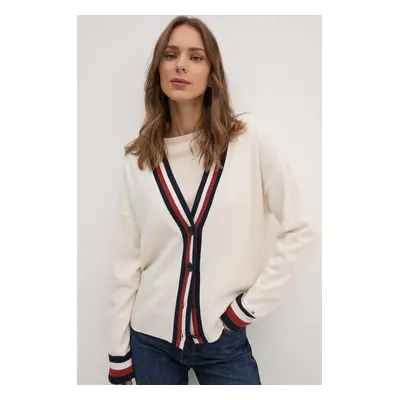 Tommy Hilfiger gyapjú kardigán bézs, könnyű, WW0WW42151