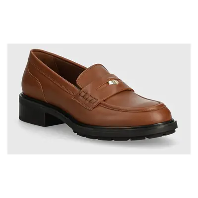 Tommy Hilfiger bőr mokaszin TH PENNY LOAFER barna, női, platformos, FW0FW08029