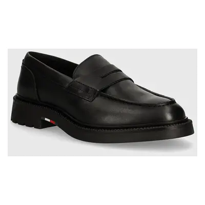 Tommy Hilfiger bőr mokaszin LIGHT HILFIGER LEATHER LOAFER fekete, férfi, FM0FM05089