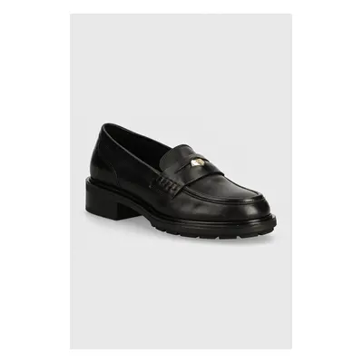 Tommy Hilfiger bőr mokaszin TH PENNY LOAFER fekete, női, platformos, FW0FW08029