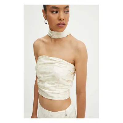 Rotate top Satin Crop Scarf Top bézs, mintás