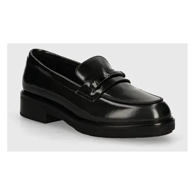 Calvin Klein bőr mokaszin LOAFER W/M BAR SAFF LTH fekete, női, platformos, HW0HW02076