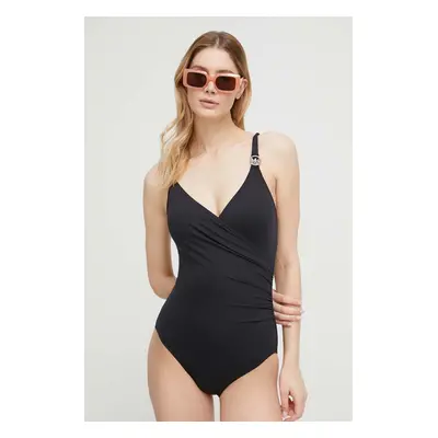 MICHAEL Michael Kors egyrészes fürdőruha LOGO TRIM SURPLICE ONE PIECE fekete, enyhén merevített 