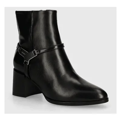 Calvin Klein bőr csizma ANKLE BOOT W/HW LTH fekete, női, magassarkú, HW0HW02095