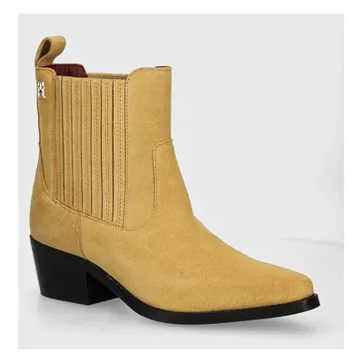 Tommy Hilfiger magasszárú cipő velúrból TH SUEDE COWBOY BOOT bézs, női, magassarkú, FW0FW08034