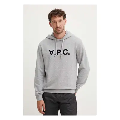 A.P.C. pamut melegítőfelső hoodie standard grand vpc GOTS szürke, nyomott mintás, kapucnis, COHB