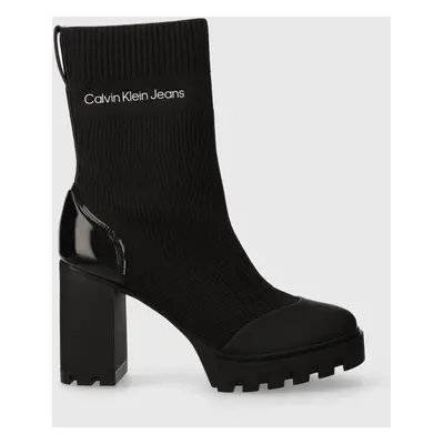 Calvin Klein Jeans bokacsizma PLATFORM KNIT SOCK WN fekete, női, magassarkú, YW0YW01196