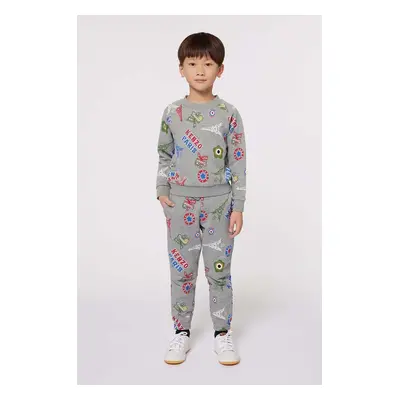 Kenzo Kids pamut pulóver otthoni viseletre szürke, mintás, K60774