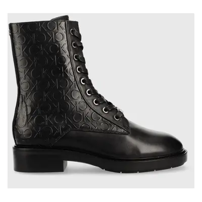 Calvin Klein bokacsizma Rubber Sole Combat Boot fekete, női, lapos talpú