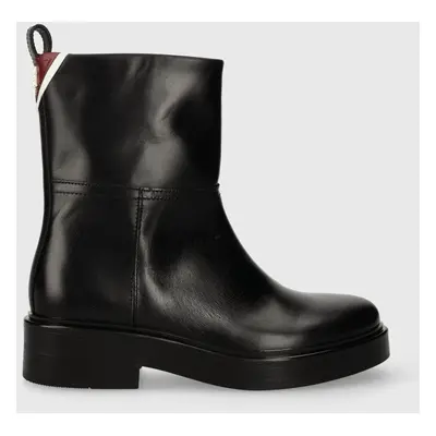 Tommy Hilfiger bőr csizma COOL ELEVATED ANKLE BOOTIE fekete, női, lapos talpú, FW0FW07487