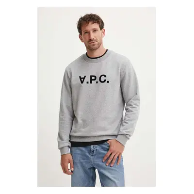 A.P.C. pamut melegítőfelső sweat standard grand vpc GOTS szürke, nyomott mintás, COHBN.M27907