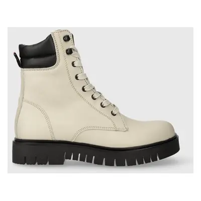 Tommy Jeans bakancs TJW LACE UP BOOT bézs, női, platformos, EN0EN02314