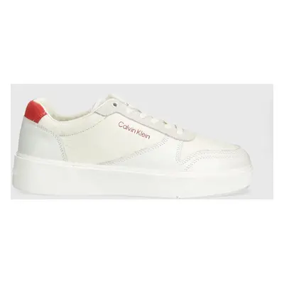 Calvin Klein bőr sportcipő LOW TOP LACE UP BSKT fehér, HM0HM01402