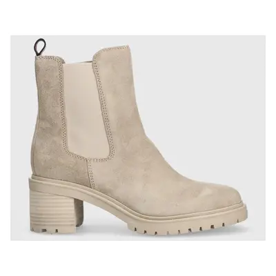 Tommy Hilfiger magasszárú cipő velúrból ESSENTIAL MIDHEEL SUEDE BOOTIE bézs, női, magassarkú, FW