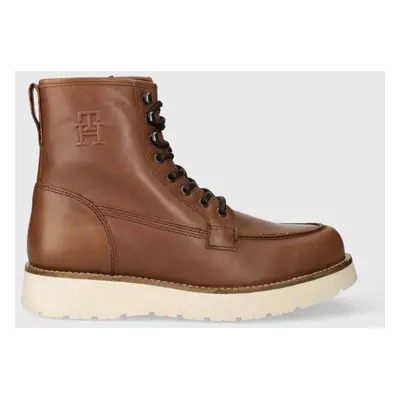 Tommy Hilfiger bőr cipő TH AMERICAN WARM LEATHER BOOT barna, férfi, FM0FM04668