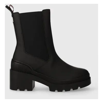 Tommy Hilfiger bokacsizma RUBBERIZED MID HEEL BOOT fekete, női, magassarkú, FW0FW07520