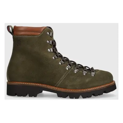 Tommy Hilfiger munkabakancs bőrből W MIX SUEDE HOOKS BOOT zöld, férfi, FM0FM04764