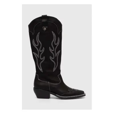 Steve Madden bőr cowboy csizma Wenda fekete, női, magassarkú, SM11003097