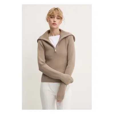 Remain pulóver Zipped Collar Knit női, bézs, garbónyakú