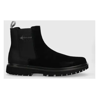 Calvin Klein Jeans magasszárú cipő velúrból EVA MID CHELSEA BOOT SUEDE fekete, férfi, YM0YM00764