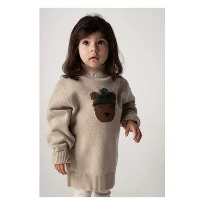 Donsje gyerek gyapjú pulóver Denn Merino Wool Sweater Bear bézs