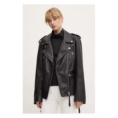 Remain bőrdzseki Biker Leather Jacket női, fekete, átmeneti