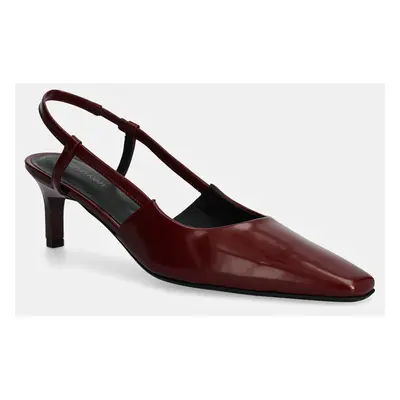 Calvin Klein bőr tűsarkú HEEL SLINGBACK PUMP LTH bordó, HW0HW02152