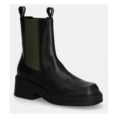 Furla bőr bokacsizma College Chelsea Boot fekete, női, lapos talpú, YI49FCG BX1327 3526S