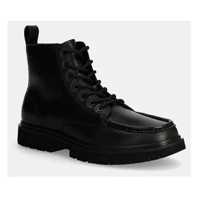 Calvin Klein Jeans bőr cipő EVA BOOT MID LACEUP UNFORM DRESS fekete, férfi, YM0YM01073