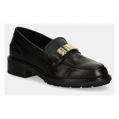 Tommy Hilfiger bőr mokaszin TH LOGO LEATHER LOAFER fekete, női, platformos, FW0FW08257