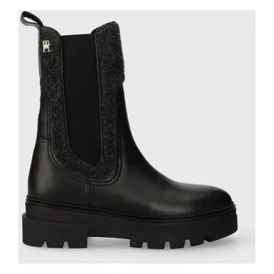 Tommy Hilfiger bokacsizma SEASONAL FEMININE CHELSEA BOOT fekete, női, lapos talpú, FW0FW07497