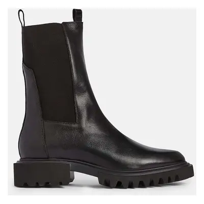 AllSaints bőr bokacsizma Hallie Boot fekete, női, lapos talpú, W115FB