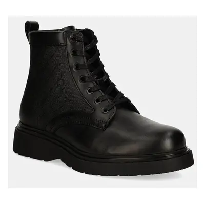 Calvin Klein bőr bakancs LACE UP BOOT W/ ZIP MONO fekete, férfi, HM0HM01580