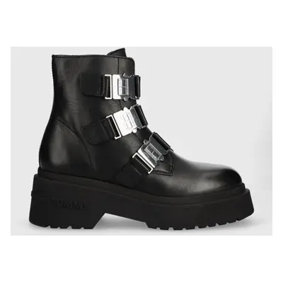 Tommy Jeans bőr csizma TJW CHUNKY BOOT HARDWARE fekete, női, platformos, EN0EN02443