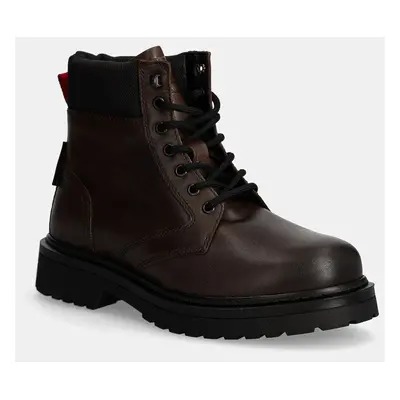 Tommy Jeans magasszárú cipö TJM LACE UP BOOT barna, férfi, EM0EM01446